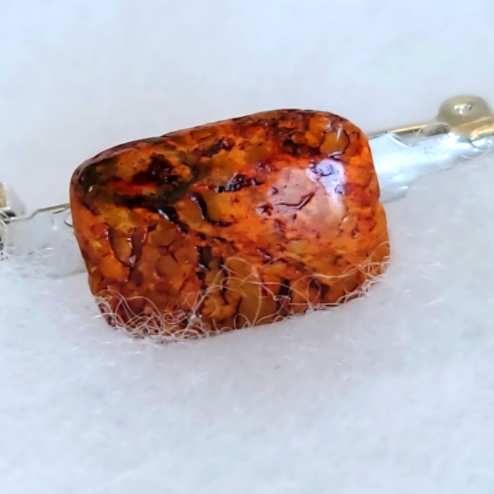 RARE COGNAC AMBER POLISHED BEAD BROOCH LAPEL PIN FASHION ACCESSORY